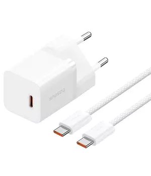СЗУ Baseus GaN5 Fast Charger (mini) 30W (1USB-C) + кабель Type-C to Type-C (P10110902) Moon White