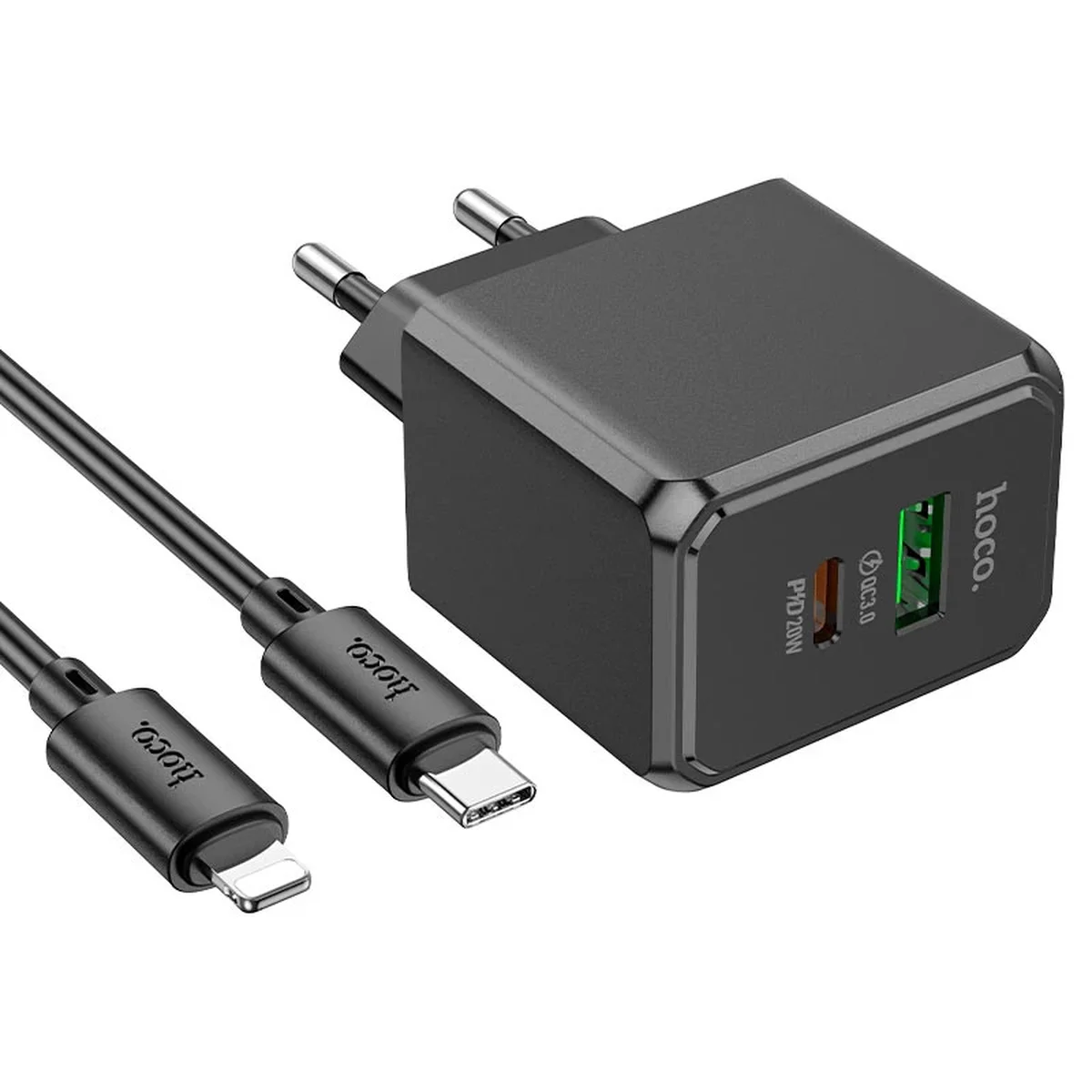 СЗУ Hoco CS14A PD20W+QC3.0 (1USB-A/1C) + Type-C to Lightning Black