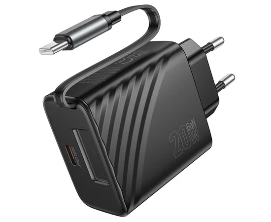 СЗУ Hoco N57 Full PD20W with retractable cable Type-C (2USB-C) Black