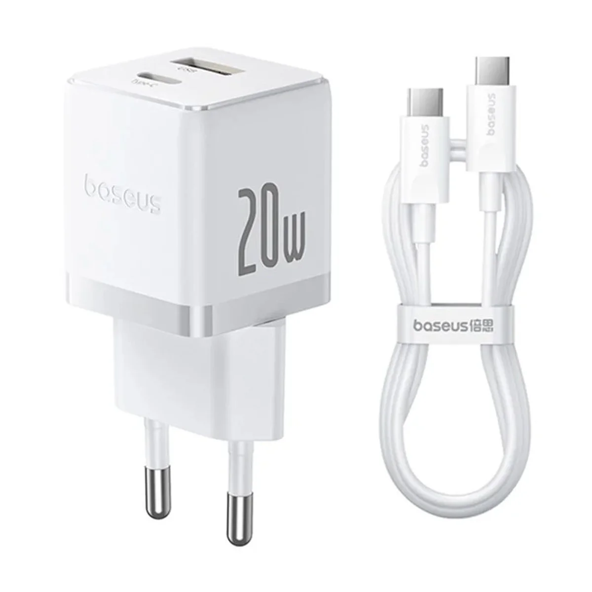 СЗУ Baseus Palm Fast Charger 20W (1USB-A/1C) + кабель Type-C to Type-C (P10111608) Moon White