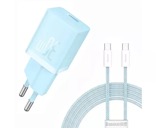 СЗУ Baseus GaN5 Fast Charger (mini) 30W (1USB-C) + кабель Type-C to Type-C (P10110902) Galaxy Blue