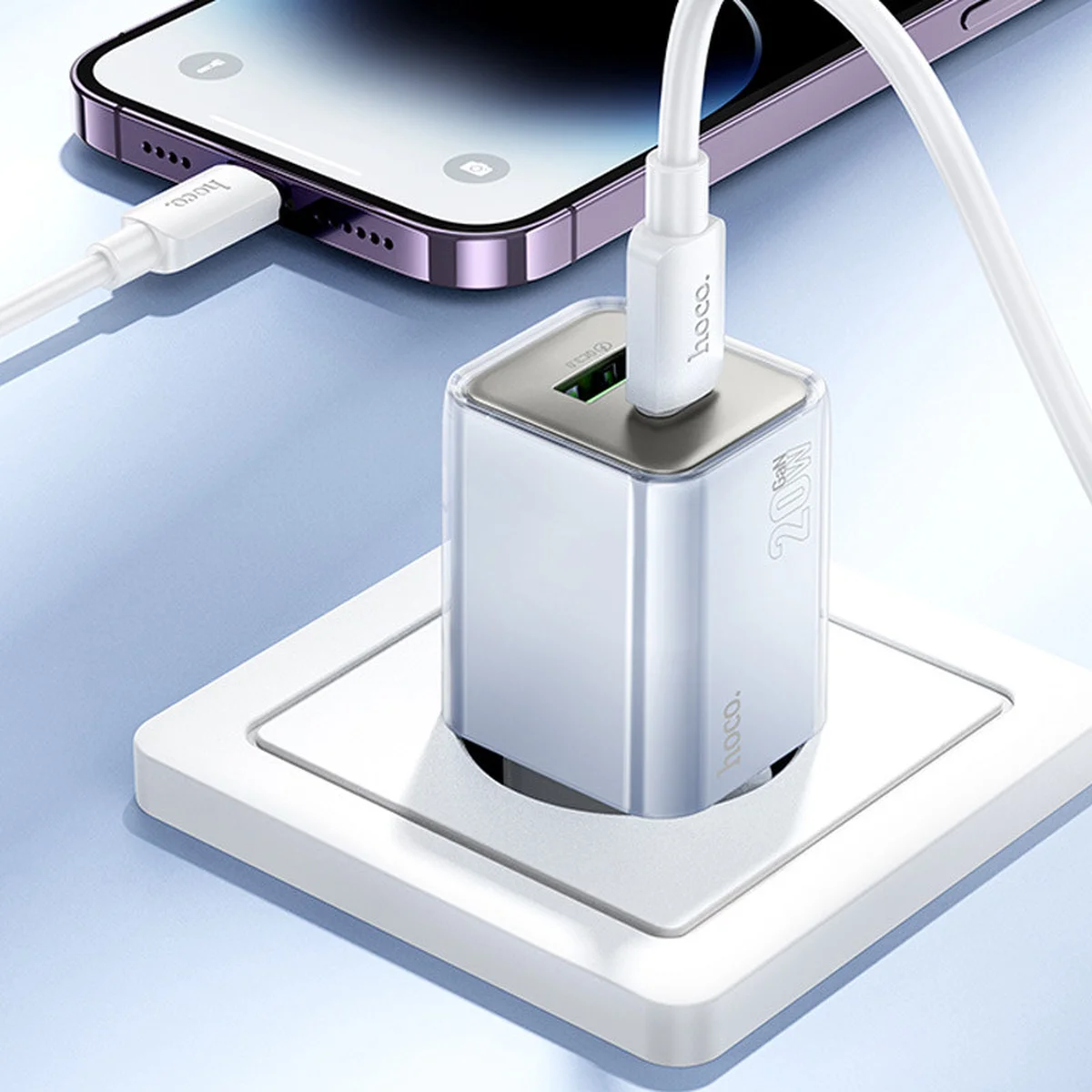 СЗУ Hoco N46 Glorious PD20W+QC3.0 (1USB-A/1C) Blue