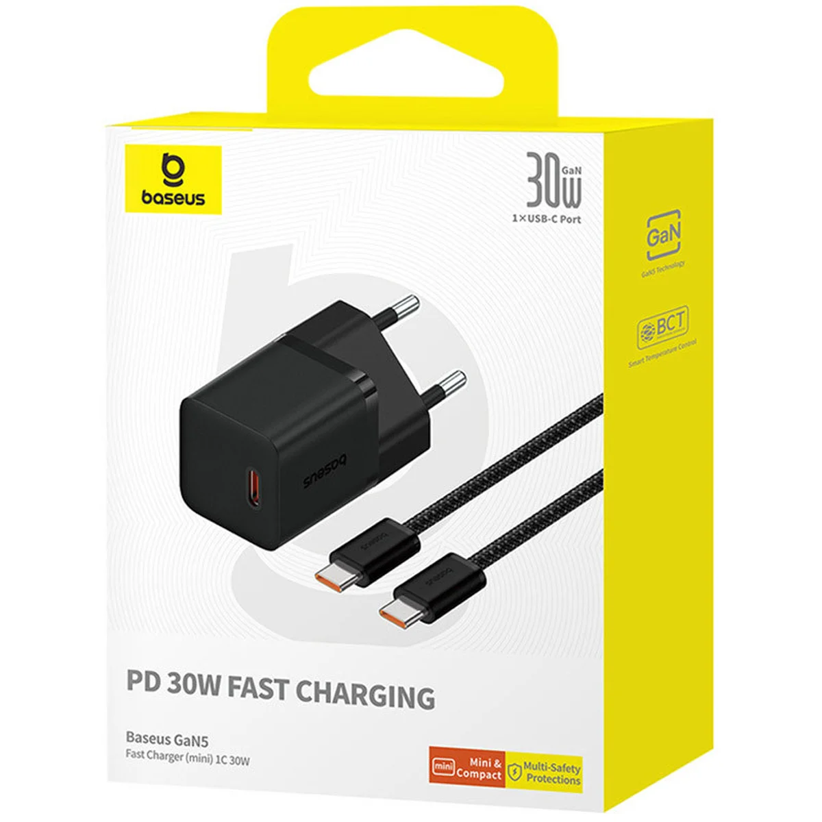СЗУ Baseus GaN5 Fast Charger (mini) 30W (1USB-C) + кабель Type-C to Type-C (P10110902) Cluster Black