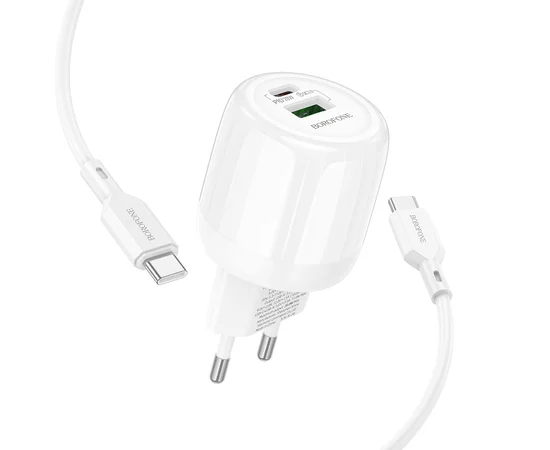 СЗУ Borofone BA93A Lustrous PD20W+QC3.0 (1USB-A/1C) + кабель Type-C to Type-C White