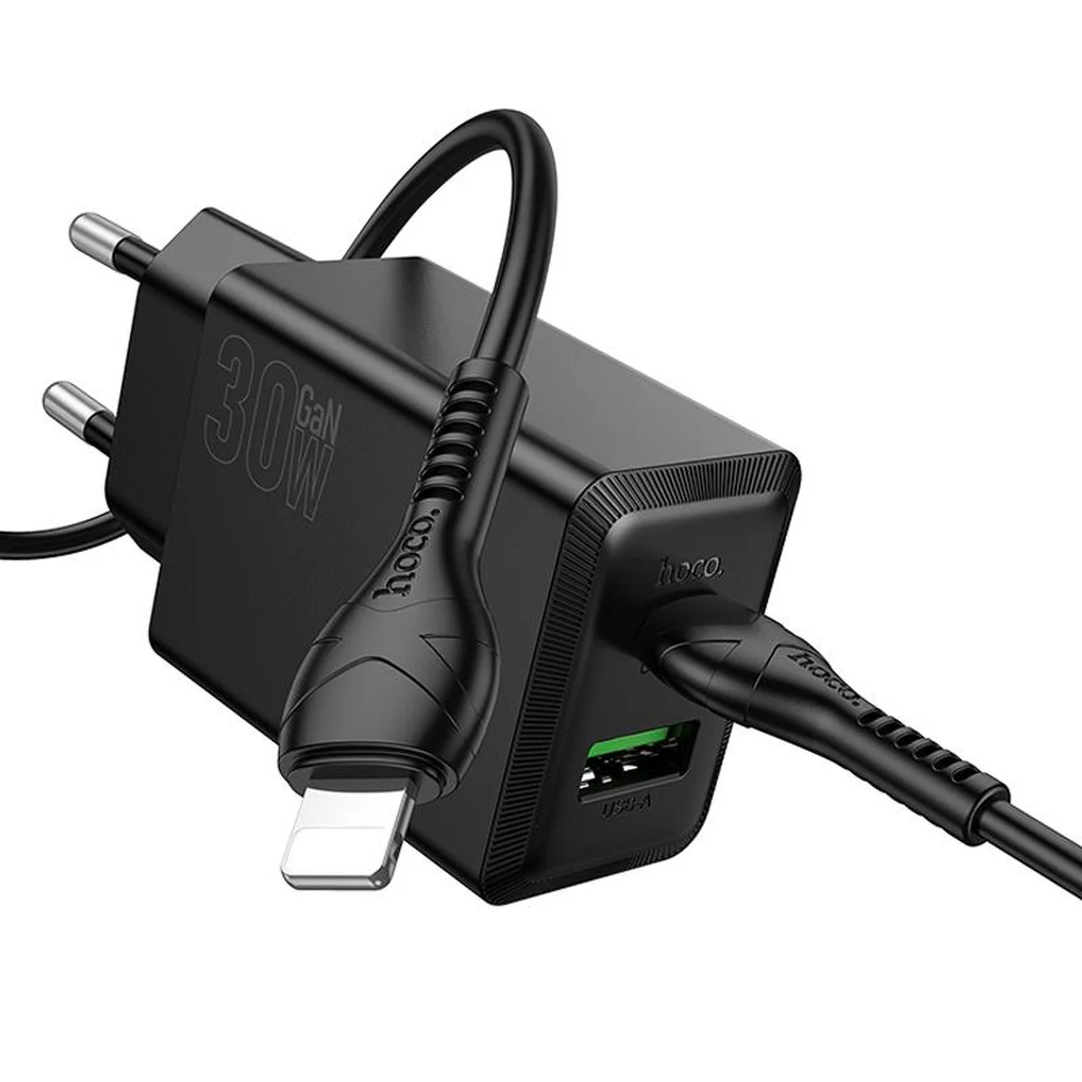СЗУ Hoco N71 Nuevo PD30W+QC3.0 (1USB-A/1C) + кабель Type-C to Lightning Black