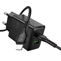 СЗУ Hoco N71 Nuevo PD30W+QC3.0 (1USB-A/1C) + кабель Type-C to Lightning Black