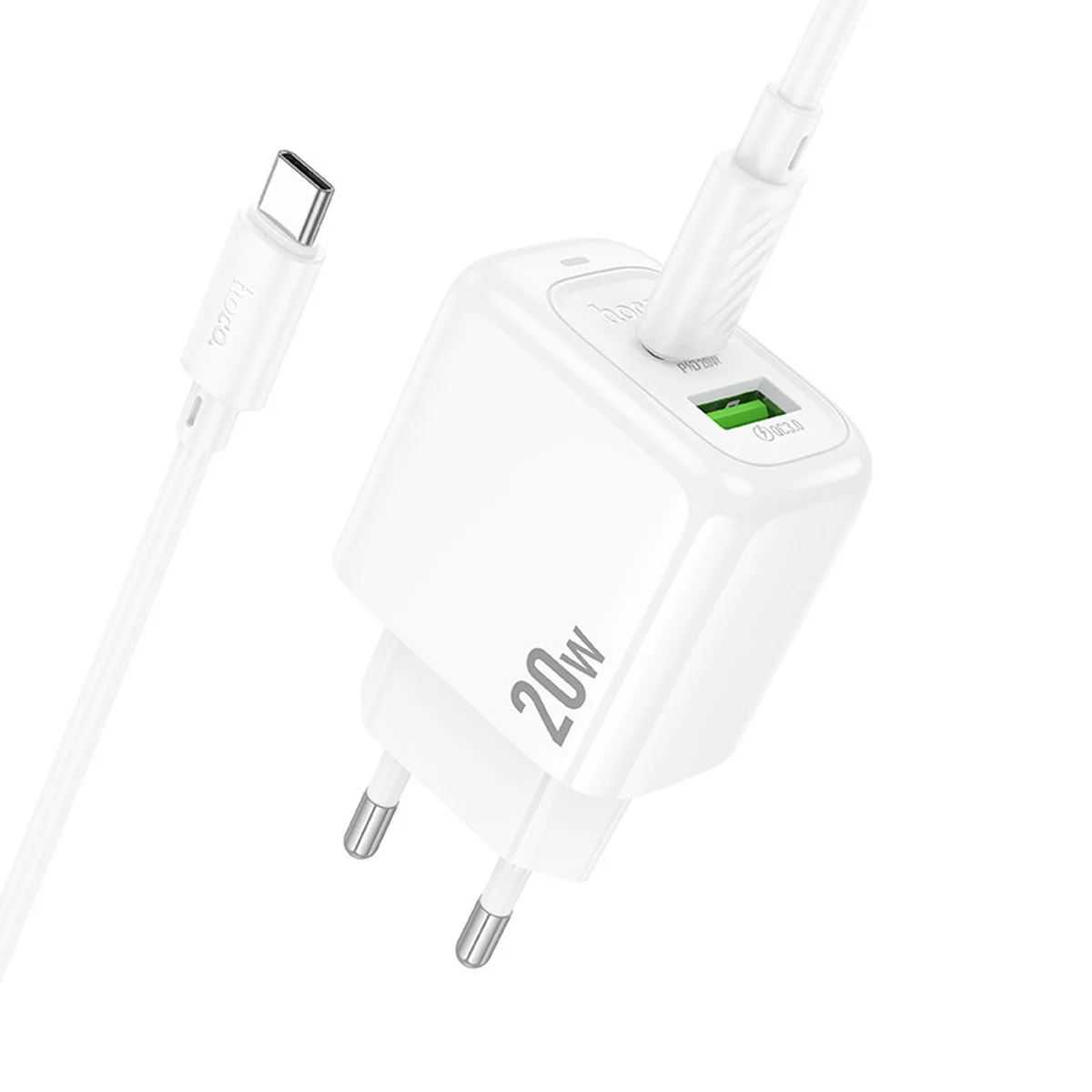 СЗУ Hoco CS54A Surplus PD20W+QC3.0 (1USB-A/1C) + кабель Type-C to Type-C White