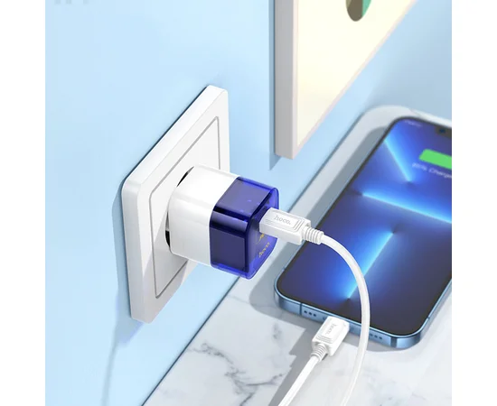 СЗУ Hoco C125A Transparent 1C PD20W + Type-C to Lightning Transparent blue