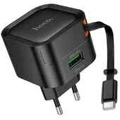 СЗУ Hoco C154A Changer With Retractable Cable Type-C PD20W+QC3.0 (1USB-C) Black