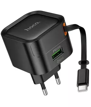 СЗУ Hoco C154A Changer With Retractable Cable Type-C PD20W+QC3.0 (1USB-C) Black