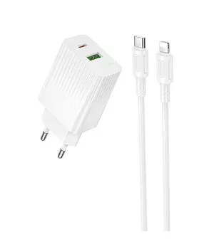 СЗУ Borofone BAS76A Source PD30W+QC3.0 (1USB-A/1C) + кабель Type-C to Lightning White
