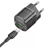 СЗУ Borofone BN17 Sunlight PD20W+QC3.0 (1USB-A/1C) + кабель Type-C to Type-C Transparent black
