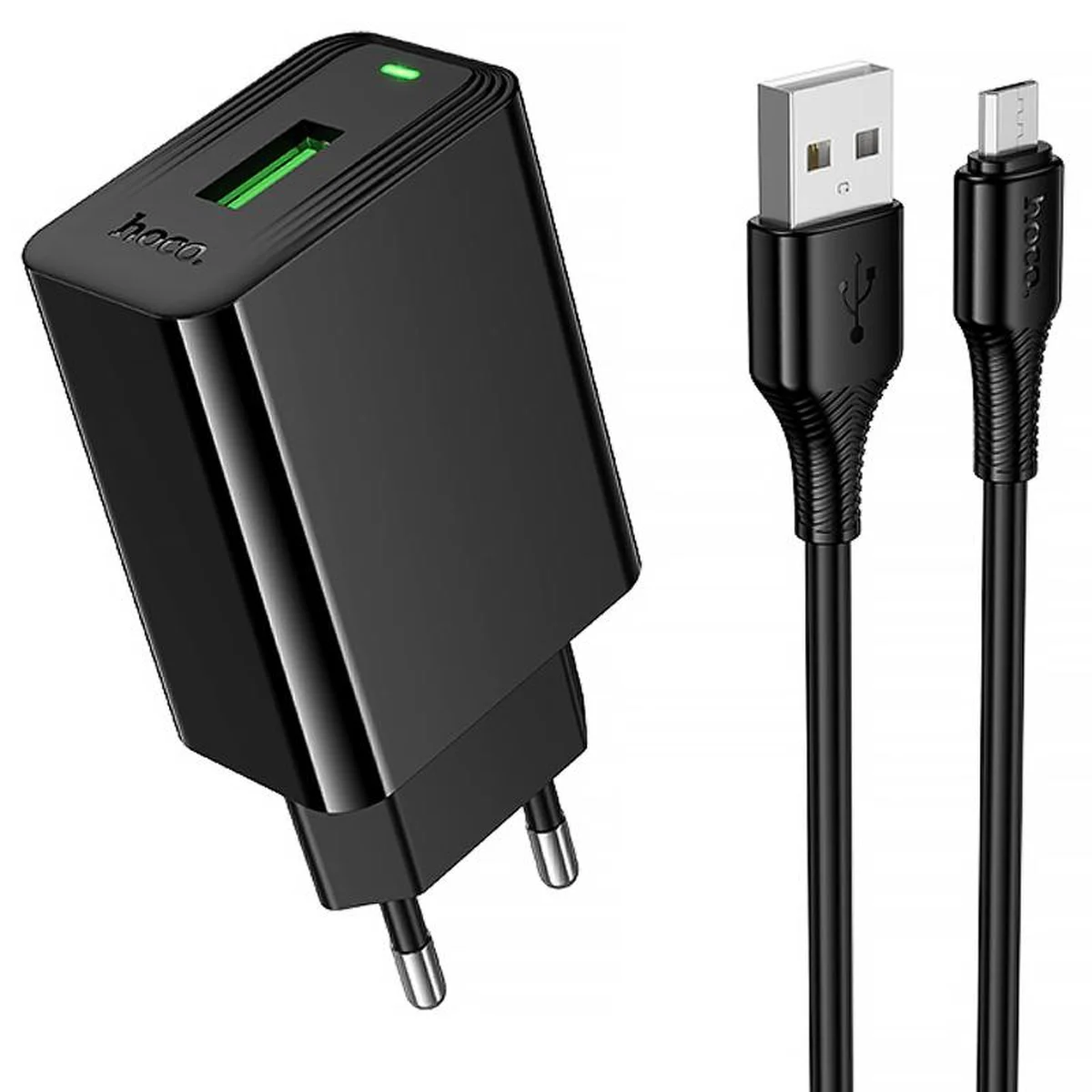 СЗУ Hoco CS92A Leader 18W+QC3.0 (1USB-A) + кабель USB to MicroUSB Black