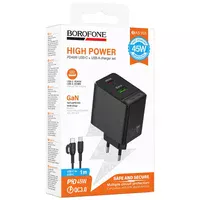 СЗУ Borofone BAS16A Erudite PD45W+QC3.0 (1USB-A/1C) + кабель Type-C to Type-C Black