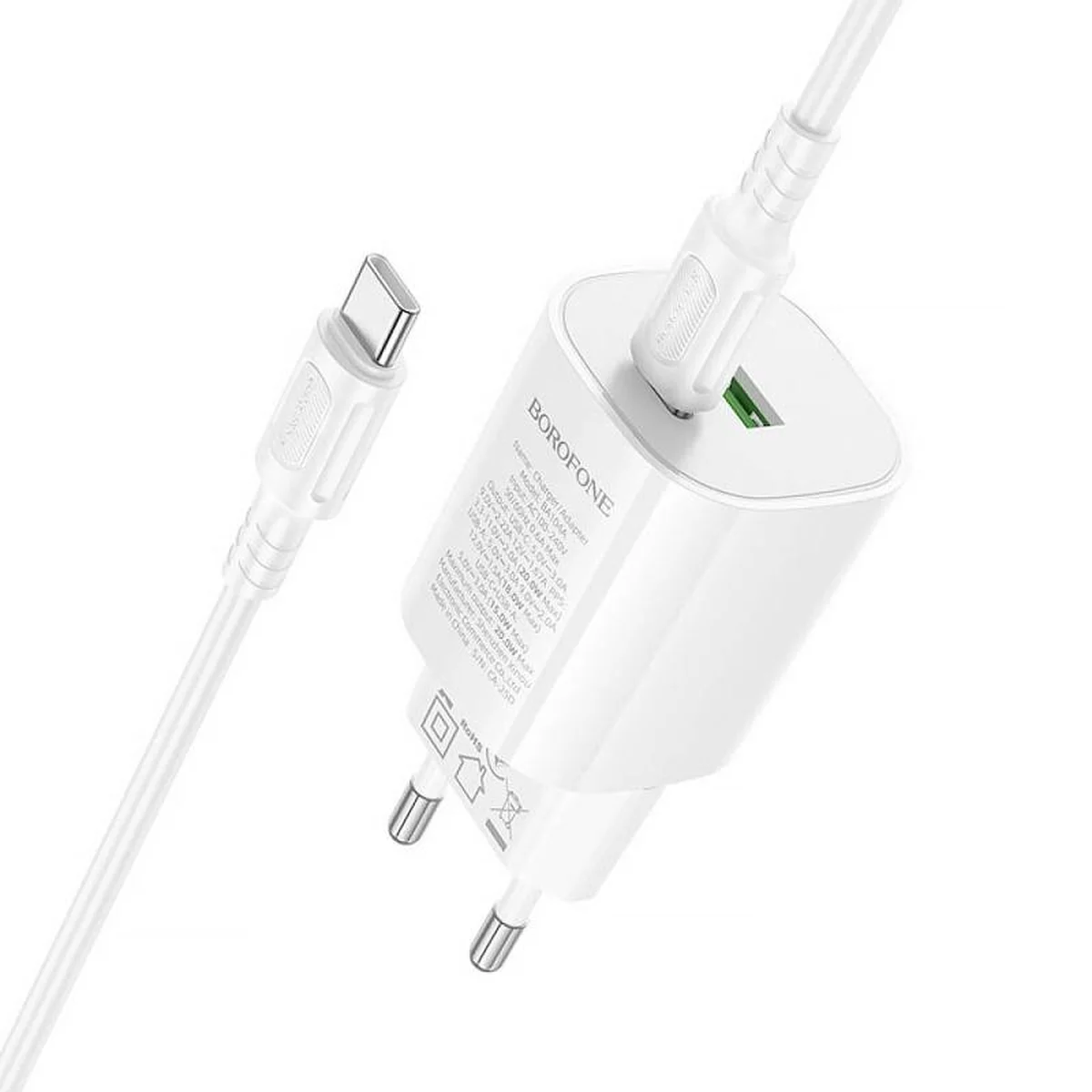 СЗУ Borofone BA104A Pudding PD20W+QC3.0 (1USB-A/1C) + кабель Type-C to Type-C White
