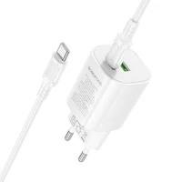 СЗУ Borofone BA104A Pudding PD20W+QC3.0 (1USB-A/1C) + кабель Type-C to Type-C White