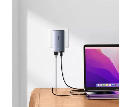 СЗУ Baseus GaN5 Pro Ultra-Slim 65W Type-C+USB + Type-C to Type-C 100W (1m) (CCGP15011) Gray