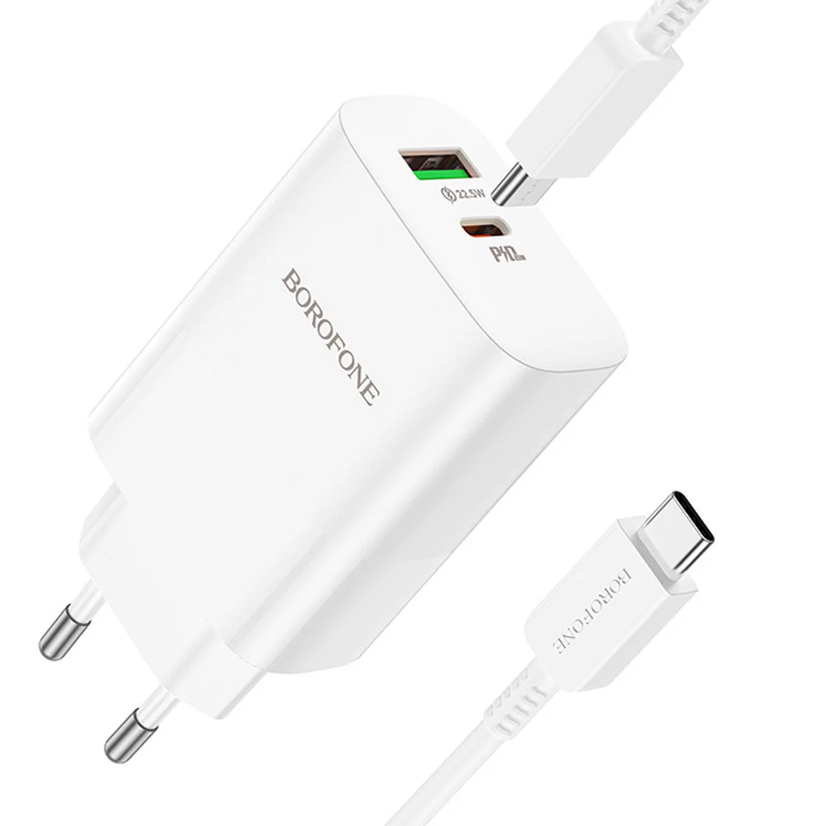 СЗУ Borofone BN10 Sunlight PD65W (1USB-A/1C) + кабель Type-C to Type-C White
