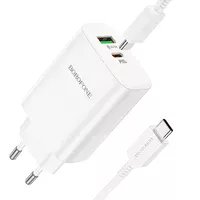 СЗУ Borofone BN10 Sunlight PD65W (1USB-A/1C) + кабель Type-C to Type-C White
