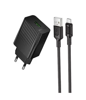 СЗУ Borofone BAS72A Source QC3.0 (1USB-A) + кабель USB to MicroUSB Black