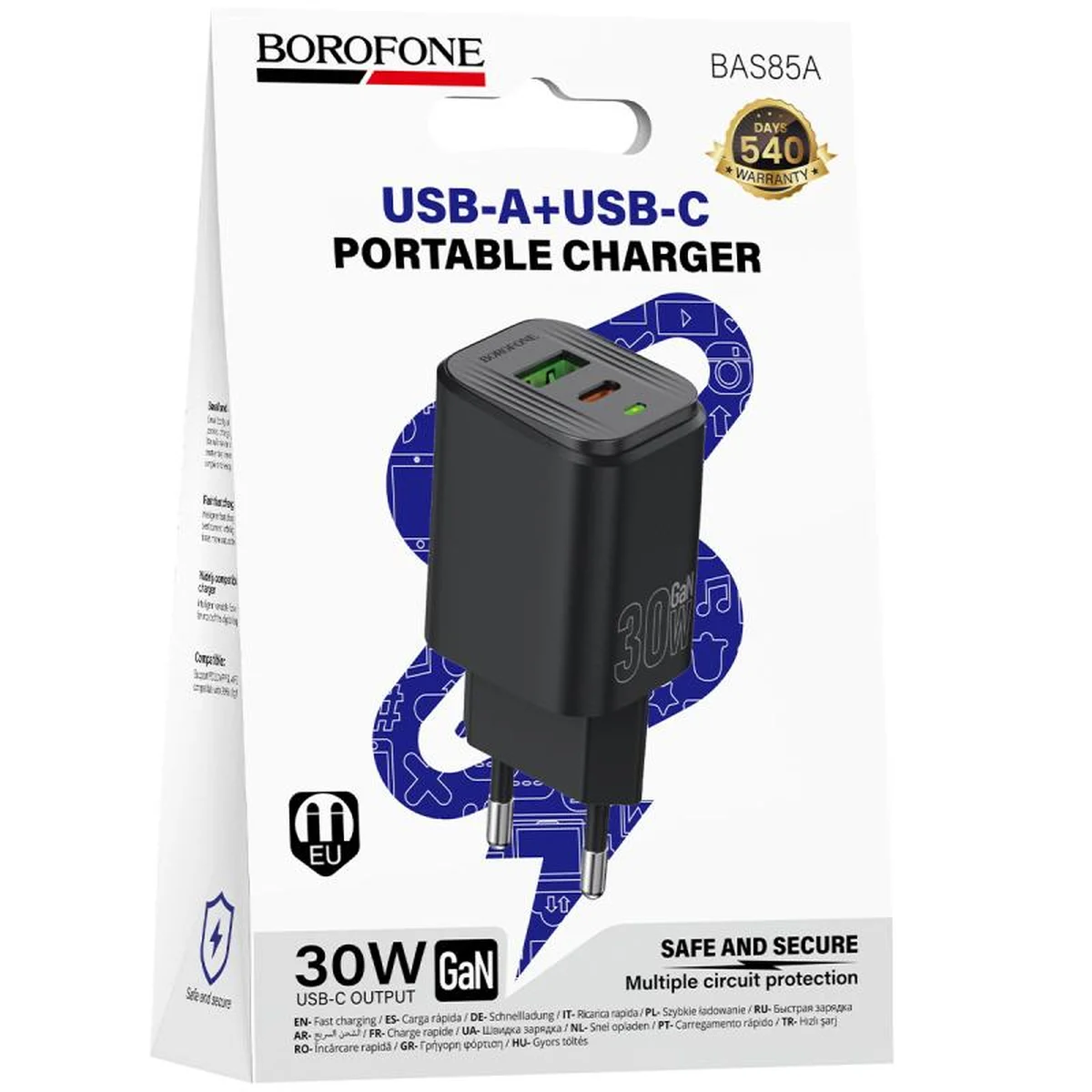 СЗУ Borofone BAS85A Star PD30W+QC3.0 (1USB-A/1C) Black