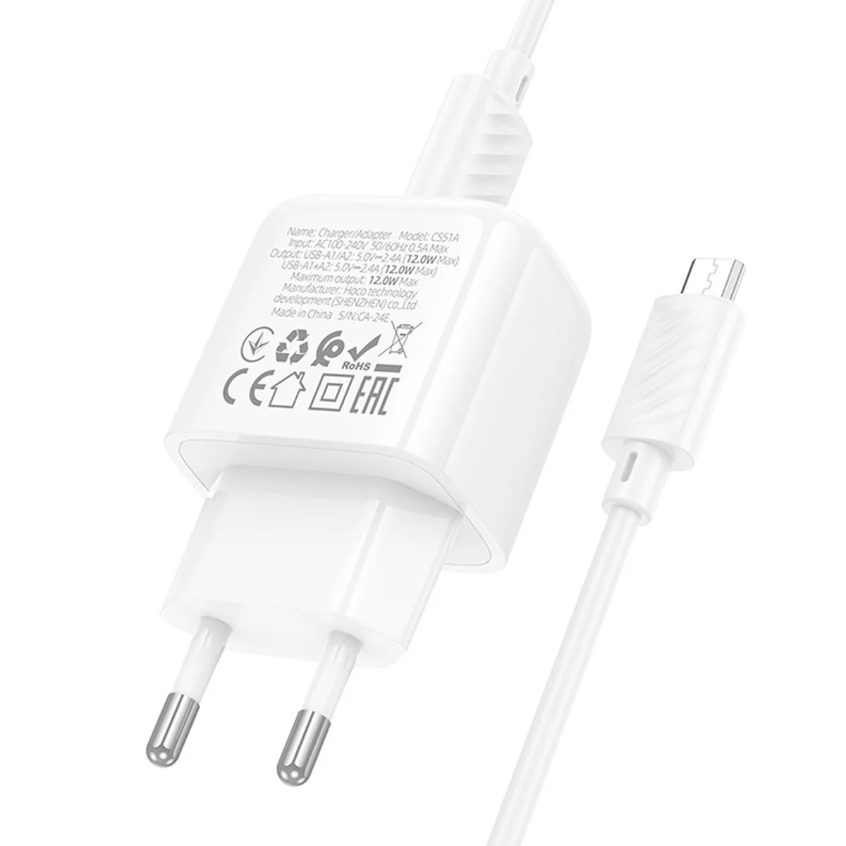 СЗУ Hoco CS51A Surplus (2USB-A) + MicroUSB White
