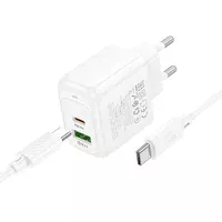СЗУ Hoco CS54A Surplus PD20W+QC3.0 (1USB-A/1C) + кабель Type-C to Type-C White