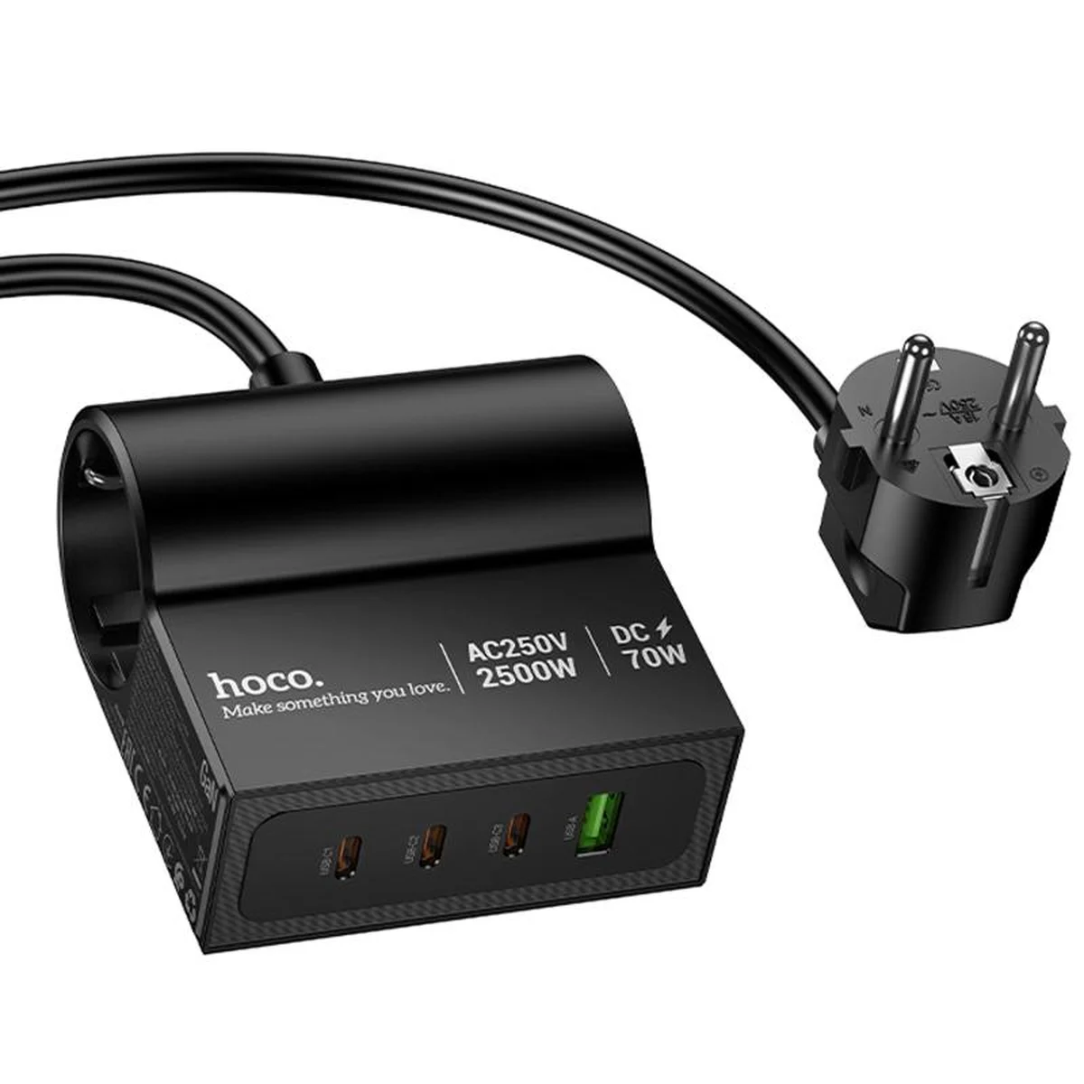 СЗУ Hoco AC34 Win 2 position 70W QC+PD (1USB-A/3C/1Socket) (1.5m) Black