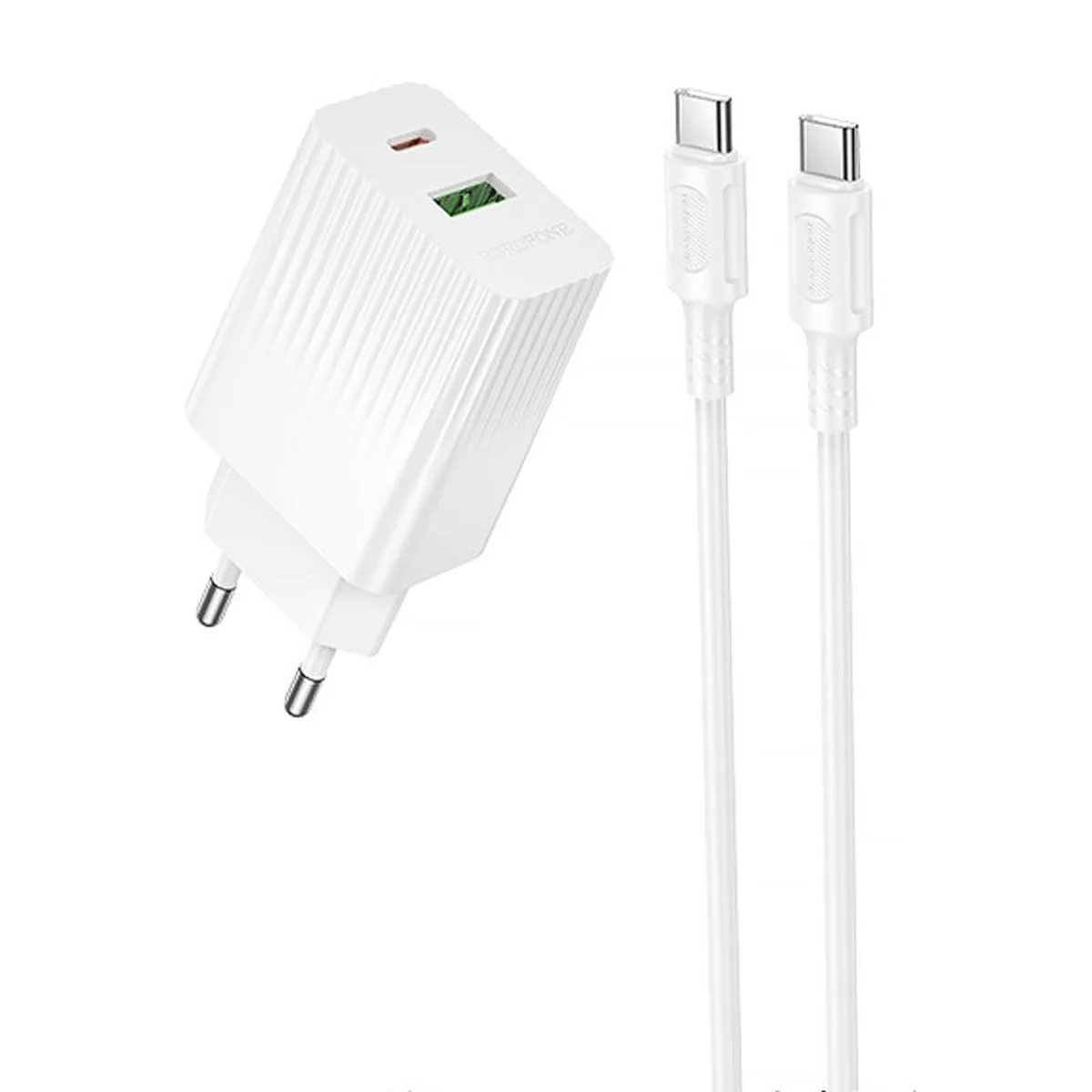 СЗУ Borofone BAS76A Source PD30W+QC3.0 (1USB-A/1C) + кабель Type-C to Type-C White