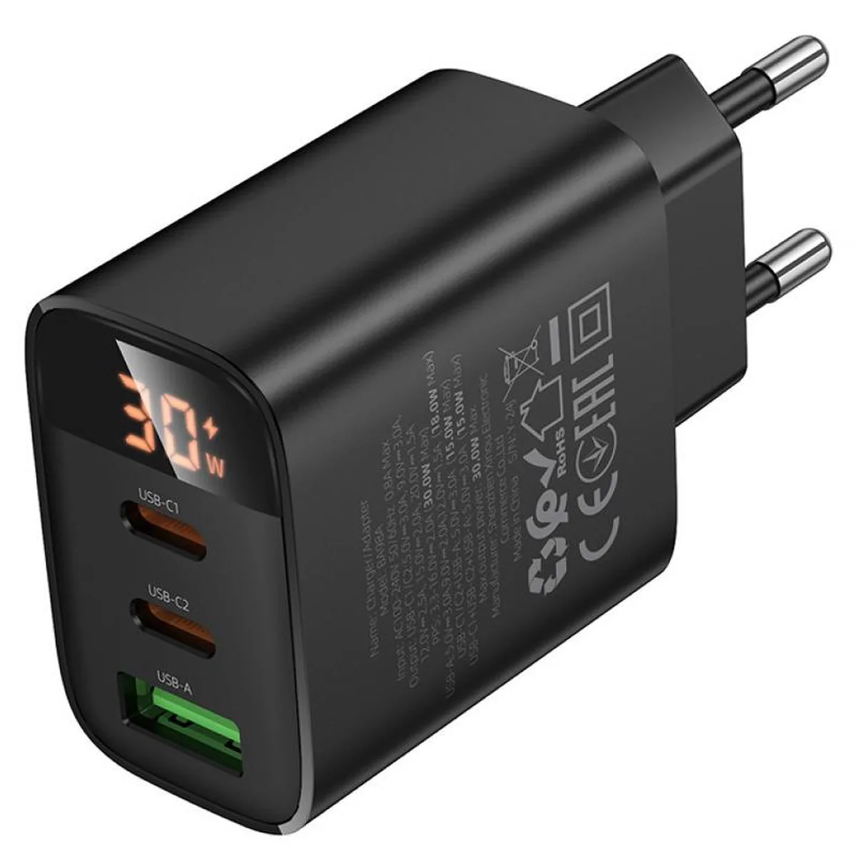 СЗУ Borofone BA98A Ilustre with digital display PD30W (1USB-A/2C) Black