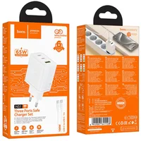 СЗУ Hoco N51 Scenery PD65W (1USB-A/2C) + кабель Type-C to Type-C White