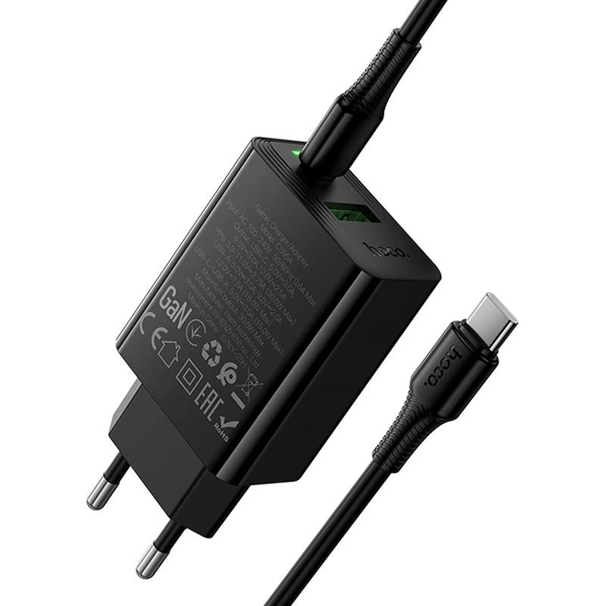 СЗУ Hoco CS95A Leader PD30W+QC3.0 (1USB-A/1C) + кабель Type-C to Type-C Black