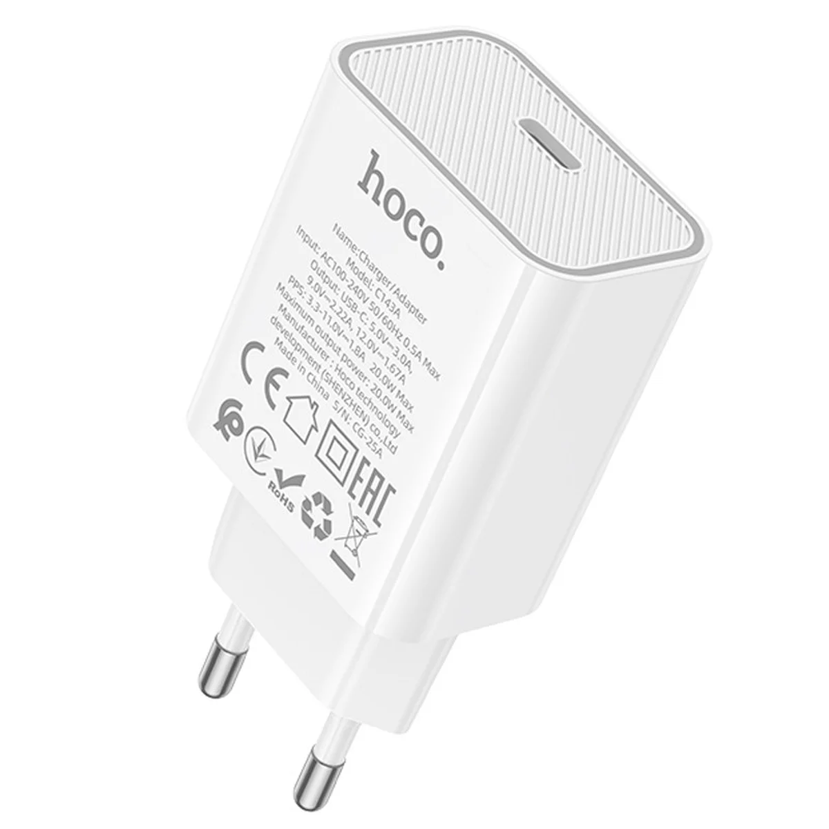 СЗУ Hoco C143A Benefit PD20W (1USB-C) White