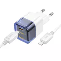 СЗУ Hoco C125A Transparent 1C PD20W + Type-C to Lightning Transparent blue