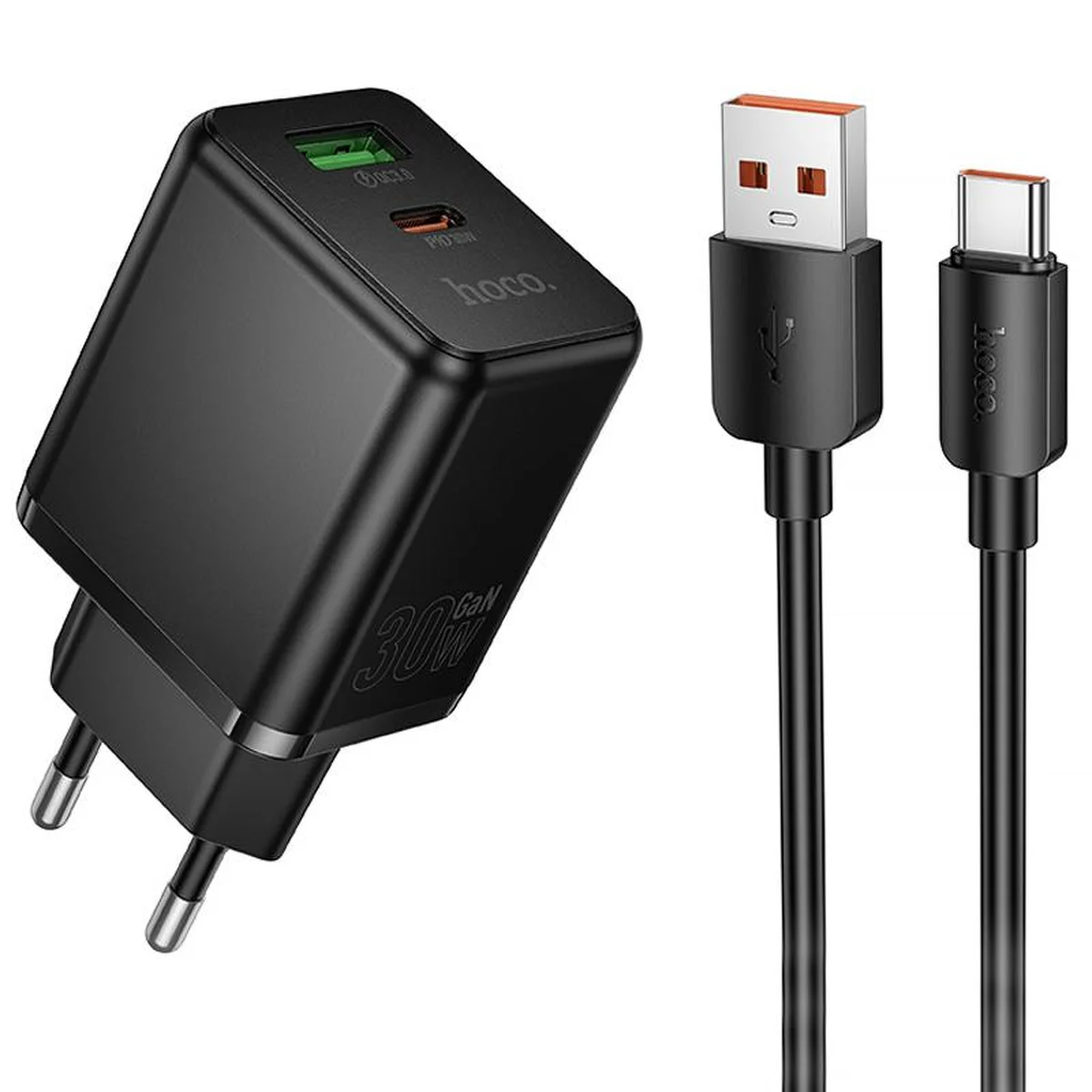 СЗУ Hoco C157A Smart PD30W+QC3.0 (1USB-A/1C) + кабель USB to Type-C Black