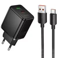 СЗУ Hoco C157A Smart PD30W+QC3.0 (1USB-A/1C) + кабель USB to Type-C Black