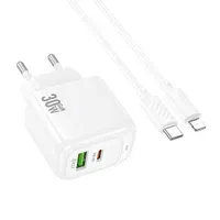 СЗУ Hoco CS55A Surplus PD30W+QC3.0 (1USB-A/1C) + кабель Type-C to Lightning White