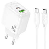 СЗУ Hoco CS54A Surplus PD20W+QC3.0 (1USB-A/1C) + кабель Type-C to Type-C White