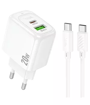 СЗУ Hoco CS54A Surplus PD20W+QC3.0 (1USB-A/1C) + кабель Type-C to Type-C White