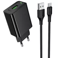 СЗУ Hoco CS92A Leader 18W+QC3.0 (1USB-A) + кабель USB для Type-C Black