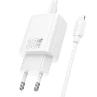 СЗУ Hoco N63 Gentle PD30W+QC3.0 (1USB-A/1C) + кабель Type-C to Lightning White