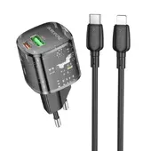 СЗУ Borofone BN17 Sunlight PD20W+QC3.0 (1USB-A/1C) + кабель Type-C to Lightning Transparent black