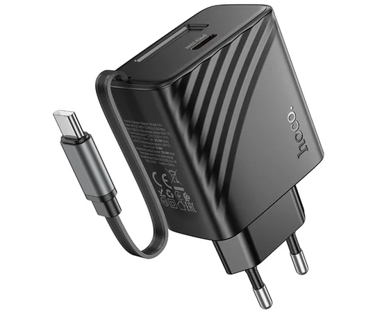 СЗУ Hoco N57 Full PD20W with retractable cable Type-C (2USB-C) Black