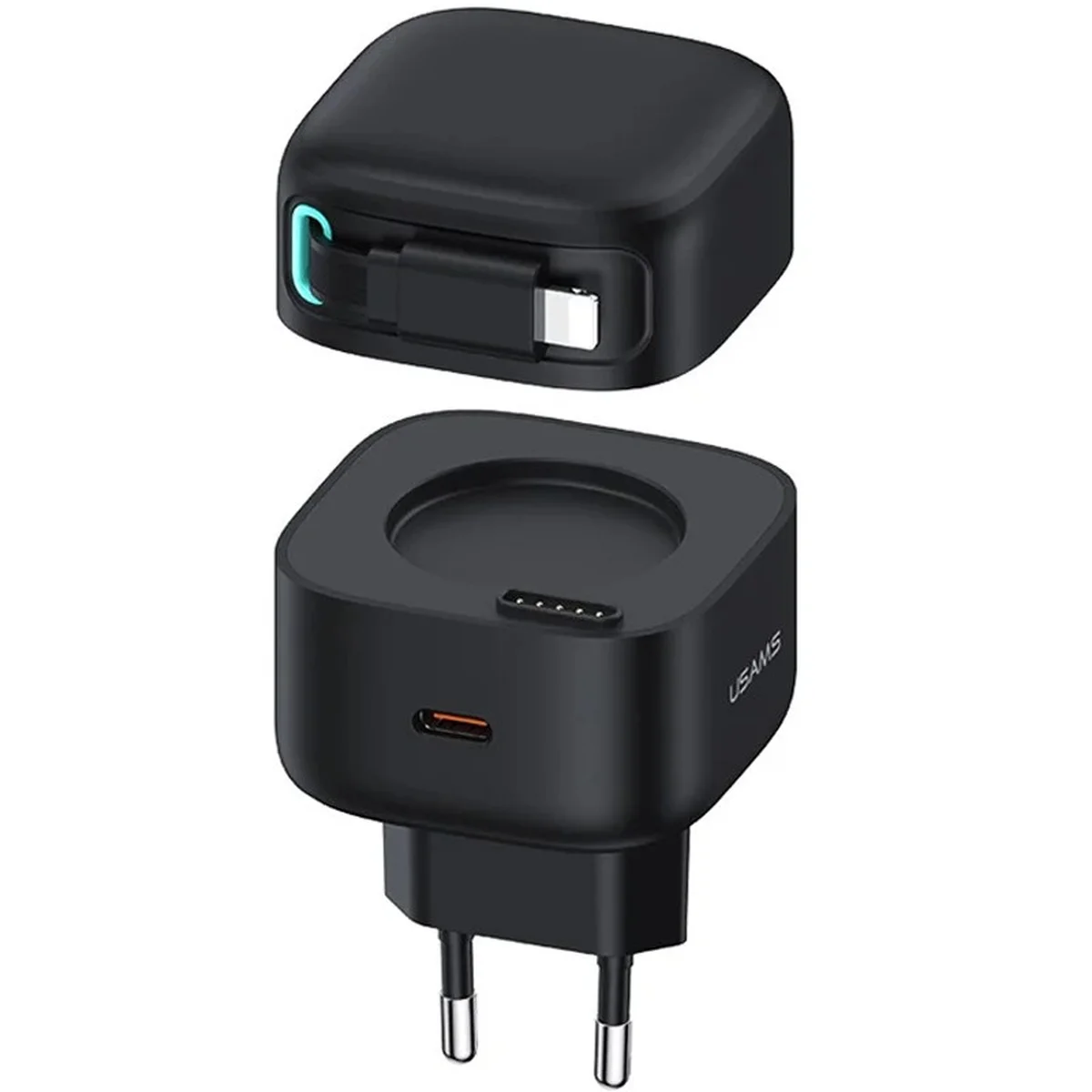СЗУ Usams US-CC209 GaN With Lightning Magnetic Retractable Cable Module XMF 35W (2USB-C) Black
