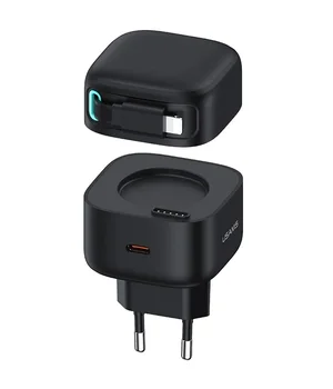 СЗУ Usams US-CC209 GaN With Lightning Magnetic Retractable Cable Module XMF Ser. 35W (2USB-C) Black