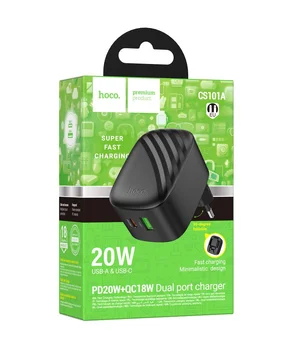 СЗУ Hoco CS101A Folding PD20W+QC3.0 (1USB-A/1C) Black