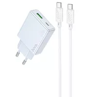 СЗУ Hoco C142A Direct PD20W+QC3.0 (1USB-A/1C) + кабель Type-C to Type-C Blue