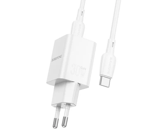 СЗУ Borofone BN14 Royal PD30W+QC3.0 (1USB-A/1C) + кабель Type-C to Type-C White