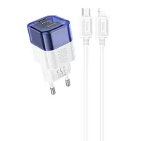 СЗУ Hoco C125A Transparent 1C PD20W + Type-C to Lightning Transparent blue