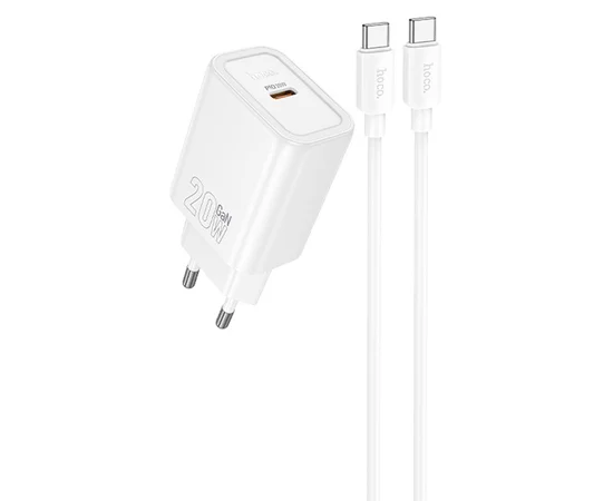 СЗУ Hoco N60 Gentle PD20W (1USB-C) + кабель Type-C to Type-C White